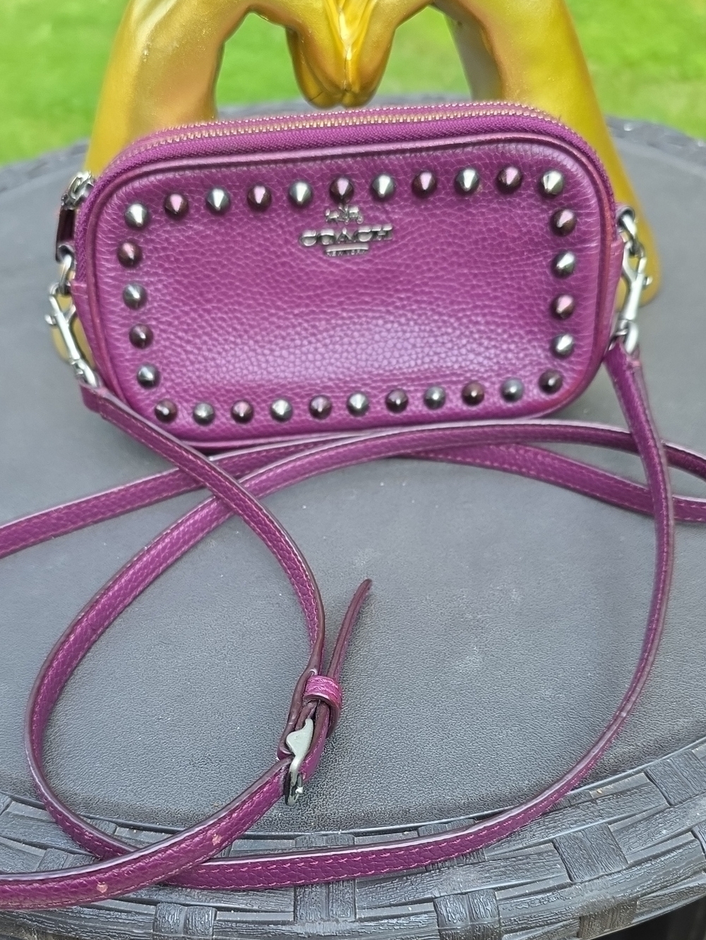 Coach Plum Pebbled Leather Studded Crossbody Bag